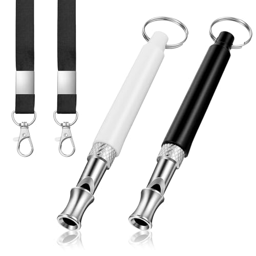2 PCS Silent Dog Whistle to Stop Barking, Dog Whistle to Call Your Dogs, Adjustable Ultrasonic Dogs Training Whistles with Lanyard (Black+White)