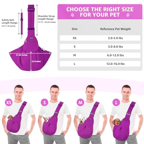 SlowTon Dog Carrier Sling - Thick Padded Shoulder Strap Adjustable Dog Carriers for Small Dogs, Puppy Carrier Purse for Pet Cat with Front Zipper Pocket Safety Belt Machine Washable (Fuchsia M) - color: K-Fuchsia Cotton Fabric
