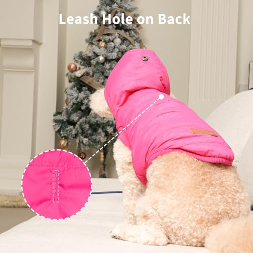 Vecomfy Fleece Lining Extra Warm Dog Hoodie in Winter,Small Dog Jacket Puppy Coats with Hooded Pink XS - color: Pink, size: X-Small (Pack of 1)
