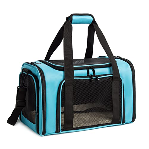 Cat Carrier Dog Carrier Pet Carriers for Medium Small Cats Dogs Puppies up to 15 Lbs,TSA Airline Approved Small Dog Cat Carriers Soft Sided,Collapsible Travel Puppy Carrier (Medium, Blue)