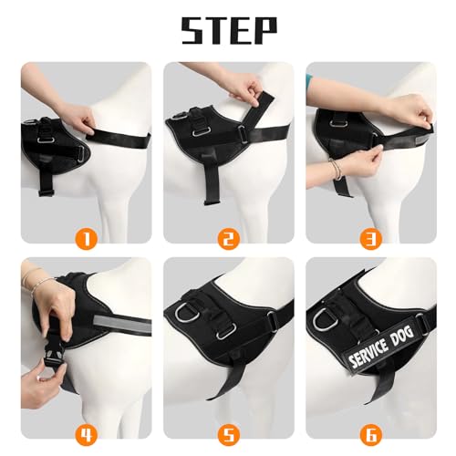 MUMUPET Service Dog Harness, No Pull Reflective Adjustable with Handle, Soft Breathable Padding for Small Dogs, 2 Removable Velcro Patches (Black, XS) - color: Black, size: X-Small