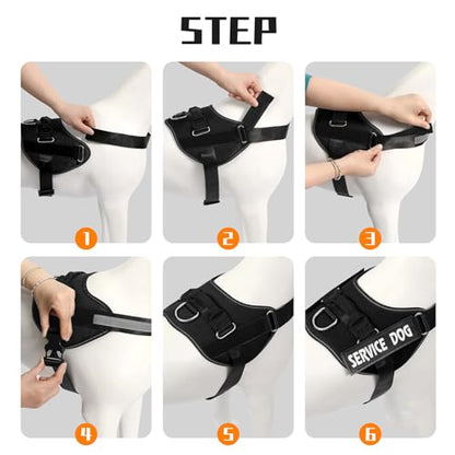 MUMUPET Service Dog Harness, No Pull Reflective Adjustable with Handle, Soft Breathable Padding for Small Dogs, 2 Removable Velcro Patches (Black, XS) - color: Black, size: X-Small