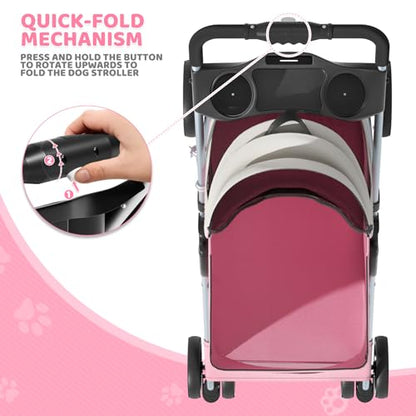 Magshion Foldable Pet Stroller, 3-in-1 Dog Travel Jogger with Detachable Carrier, Cup Holder, Storage Basket, Folding Carrier for Small/Medium Dogs & Cats Up to 33 lbs, Pink - color: Pink, style: Up to 33 lbs