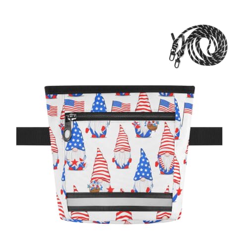 Independence Day Water-Resistant Dog Treat Pouch, 3 Ways to Wear Treat Bag with Magnetic Closure & Reflective Strip, Hands-Free for Pet Training, Walking