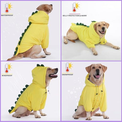 LovinPet Dog Warm Coat with Hood – Medium & Large Dinosaur Hoodie Winter Jacket for Cold Weather, Yellow & Green Coat for Large Dogs,XXL - size: XX-Large