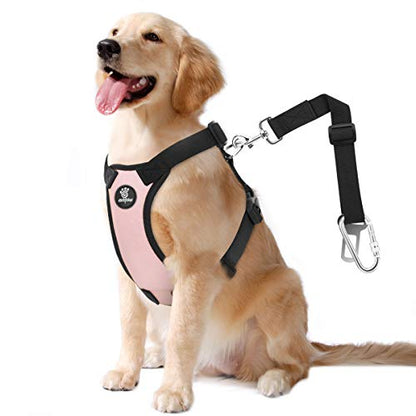 VavoPaw Dog Seat Belt, Heavy Duty Vest Dogs Car Harness with Adjustable Buckle Dog Seats Belt for Vehicle Nylon Pet Safety Seat Belts (L, Pink) - color: Light Pink, size: L (Chest: 22-32.3", Neck: 16.9-26")