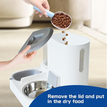 Automatic Cat Food and Water Dispenser Set 2 in 1, All-in-One Gravity Pet Feeder with Stainless Steel Cat Food Bowl Travel Auto Supply Feeder and Water Dispenser for Small Medium Cats Dogs (Gray) - color: 【Gray】