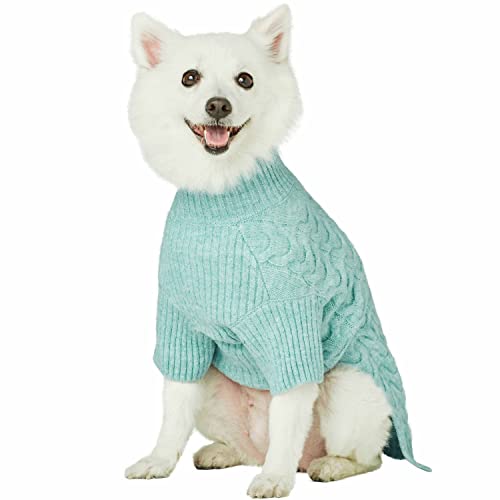 Blueberry Pet Classic Fuzzy Textured Knit Pullover Turtle-Neck Dog Sweater in Heathered Jade, Back Length 10", Super-Soft, Machine Washable - color: Heathered Jade, Turtle-neck, size: 10 inch