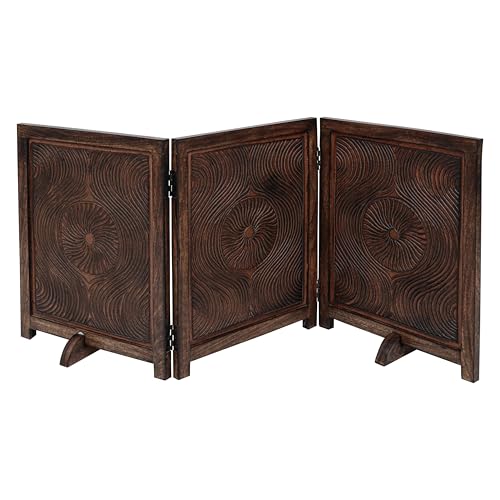 Freestanding Pet Gate for Dogs, Foldable Wooden Dog Gate for House, Indoor Dog Gate for Stair, Doorway, Carving Design Gates for Dogs Indoor, 54 Inch Wide, (18" x3 Panels =54 inch), Burnt Finish - color: Burnt, size: 54x22.5" 3 Panel Carving