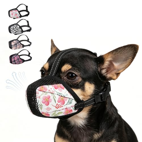 KOOLTAIL Dog Muzzle,Soft Breathable Dog Muzzles for Small Medium Large Sized Dogs to Anti Barking Grooming Biting,Reflective Adjustable Air Mesh Basket Muzzles, Allows Panting and Drinking - color: Floral, size: Small