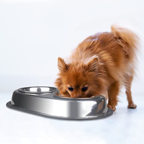 Van Ness Pets Stainless Steel Double Dish Food And Water Bowl For Cats/Small Dogs, 16 OZ, Wide No-Tip Base - size: 16 oz