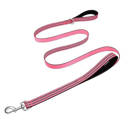 Hikiko 6 Foot Dog Leash with Two Handles Heavy Duty Double Handle Traffic Dog Leash Reflective Training Lead, Hot Pink - color: Hot Pink, size: 1 in x 6 ft