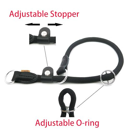 Braided Round Martingale Dog Collar, Training Collar with Slidable Stop Ring and Adjustable Stopper - Ideal for Large Dogs (L(1/2") - 20" Long, Black) - color: Black, size: L(1/2") - 20" Long with stopper