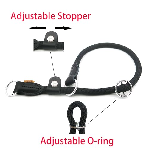 Braided Round Martingale Dog Collar, Training Collar with Slidable Stop Ring and Adjustable Stopper - Ideal for Small Dogs (S(1/4") - 14" Long, Black) - color: Black, size: S(1/4") - 14" Long with stopper