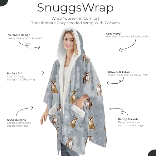 E&S Pets Sherpa Wearable Blanket Hoodie for Women – Soft Fleece Snuggs Wrap – 32 Dog & Cat Breeds – Warm Pet Lover Gifts - color: Pit Bull