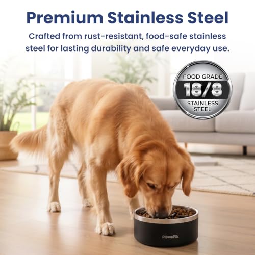 PawsPik 64oz 18/8 Stainless Steel Slow Feeder Dog Bowl, Double-Wall Non-Slip Metal Dog Bowl for Fast Eating Medium & Large Breeds, Detachable Slow Feeder Insert, Dishwasher Safe (Eclipse Shadow Black) - color: Eclipse Shadow Black