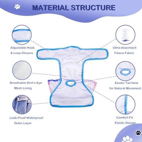 Reusable Dog Diapers Female, 3 Pack Washable Doggie Diaper with Skirt Pastel Starry Design, Highly Absorbent Leak-Proof Puppy Diapers for Heat Incontinence & Training - size: X-Large
