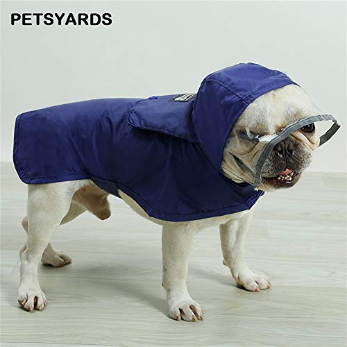 Pet Raincoat Packable Hooded Dog Rain Jacket Reflective Strips Lightweight Adjustable Poncho for Small Medium Large Dogs Blue XS