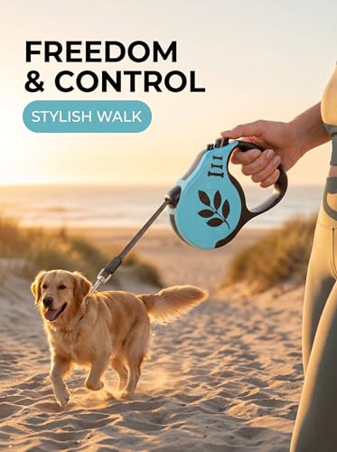 3 Meter Retractable Dog Leash Leaf Print, 10ft Nylon Tape with One-Handed Brake for Pet Walking and Training - color: Blue