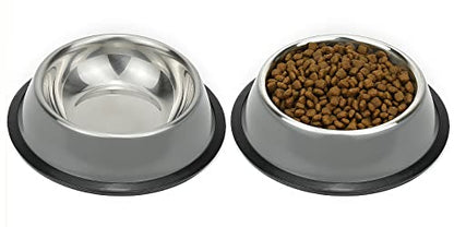 Stainless Steel Dog Bowls, Food and Water Non Slip Anti Skid Stackable Pet Puppy Dishes for Small, Medium and Large Dogs (2 Pack) - color: Grey, size: ¾ Cup/7 oz