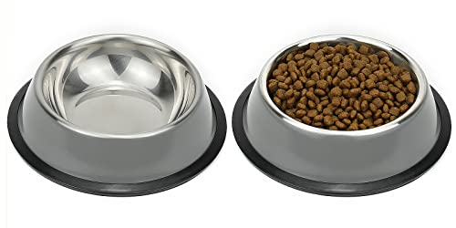 Stainless Steel Dog Bowls, Food and Water Non Slip Anti Skid Stackable Pet Puppy Dishes for Small, Medium and Large Dogs (2 Pack) - color: Grey, size: 2¼ Cup/18 oz