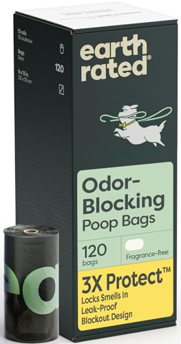 Earth Rated 3X Protect Dog Poop Bag Rolls, Odor Blocking Leak Proof Extra Thick, Unscented, 120 Count - size: 120 Bags, style: Odor Blocking