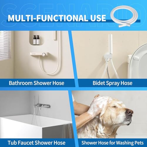 98" PVC Shower Hose Replacement Handheld Kink Free Stainless Steel Shower Head Wand Hose Extension Extra Long with Brass Insert and Nut, Durable & Flexible for Pet Bathing Cleaning - color: White, size: 98 Inches