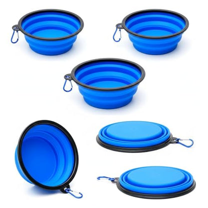 Silicone Foldable Pet Food Water Feeder, Collapsible Travel Bowl for Dog and Cat, Outdoor Portable (Blue) - color: Blue