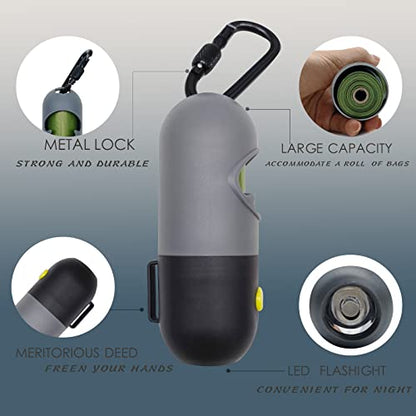 2 Pack Poop Bag Holder with Flashlight Waste Bag Dispenser for Leash with Clip and Battery Poop Bag Dispenser with Green Scented Poop Bags for Dog Walking(Black,2 Dispenser 60 Bags) - color: Black