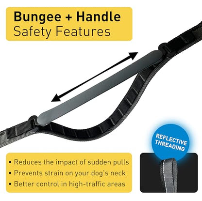 Hands Free Dog Leash - Waist or Shoulder Leash for Walking and Hiking with Medium and Large Dogs, Adjustable 4 to 6 FT Outdoor Bungee Lead with Traffic Handle by Nuvuq (18-120 lbs, Black) - color: Black Pepper