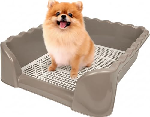 Lutema Indoor/Outdoor Training Dog Potty Tray for Small and Medium Puppies Litter Boxes in (Beige) - color: Beige