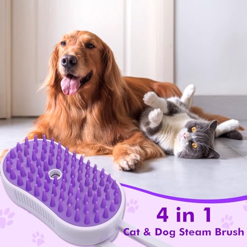 Pet Steam Brush for Shedding, 4-in-1 Cat Brush with 360° Rotating Arm for Short and Long Hair Cats and Dogs Grooming Supplies