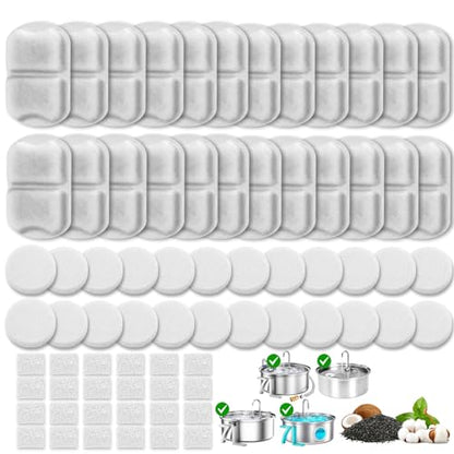 24+24+24 Pack Replacement Filters for oneisall 7L/230oz/1.8G Dog Fountains, 24 Filters + 24 Round Sponges + 24 Square Sponges Replacement Kit, 1-Year Supply