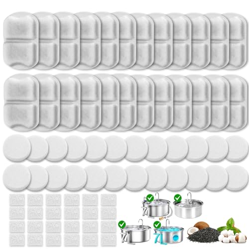 24+24+24 Pack Replacement Filters for oneisall 7L/230oz/1.8G Dog Fountains, 24 Filters + 24 Round Sponges + 24 Square Sponges Replacement Kit, 1-Year Supply