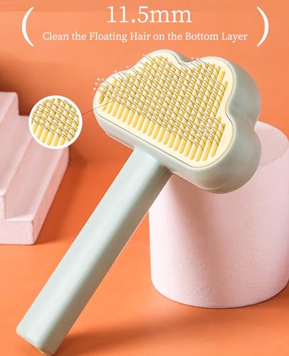 Adorable Cloud-Shaped Universal Pet Grooming Brush for Dogs and Cats - One-Click Hair Removal, Safe Rounded Pin Design - Ideal for Shedding Tool of Long and Short Haired Pets (Pink)