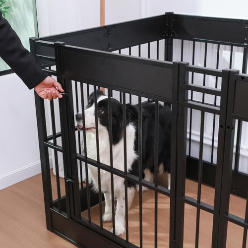Dog Playpen, 35.4" Height Dog Pen Indoor, Heavy Duty, Safe and Sturdy, Furniture Style Puppy Pen - color: Black, style: 6 Panels (35.4" High)