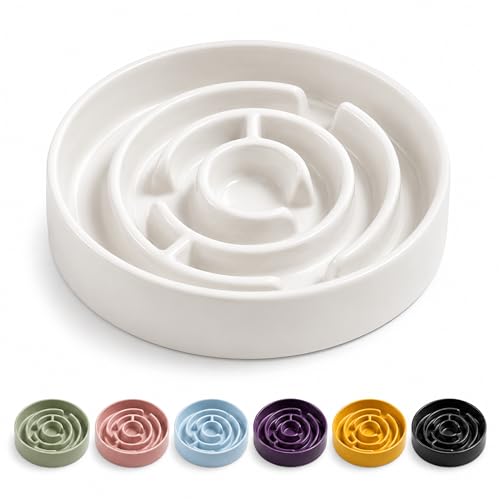 Ceramic Slow Feeder Dog Bowls with Anti-Slip, Slow Feeder & Non-Slip Design, Boredom and Anxiety Reducer, Suitable for All Breed Dogs and Cat (Ceramic-White) - color: Ceramic-White