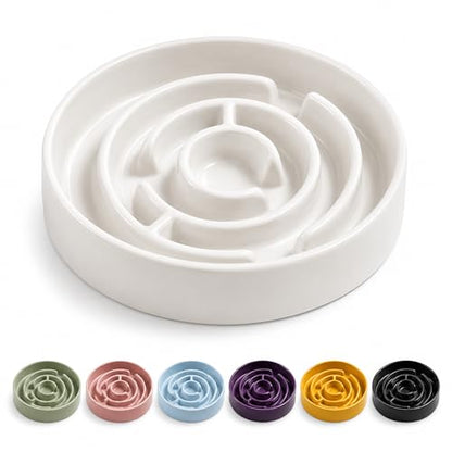 Ceramic Slow Feeder Dog Bowls with Anti-Slip, Slow Feeder & Non-Slip Design, Boredom and Anxiety Reducer, Suitable for All Breed Dogs and Cat (Ceramic-White) - color: Ceramic-White