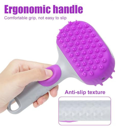 Pet Bath Brush, 2 in 1 Dog Grooming Brush with Built-in Shampoo Dispenser for Dogs and Cats Shower - color: Purple