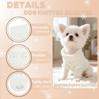 Chihuahua Clothes Dog Sweaters for Small Dogs Girl Fall Cute Winter Warm XXS Dog Clothes Thick Pet Puppy Outfit Extra Small Dog Sweater (XX-Small) - color: White, size: XX-Small