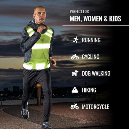 Mesh Reflective Running Vest with Inside Pocket & 2 Bands, High Visibility - color: Yellow, size: Large