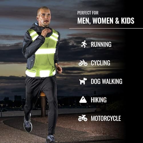 Mesh Reflective Running Vest with Inside Pocket & 2 Bands, High Visibility - color: Yellow, size: Child
