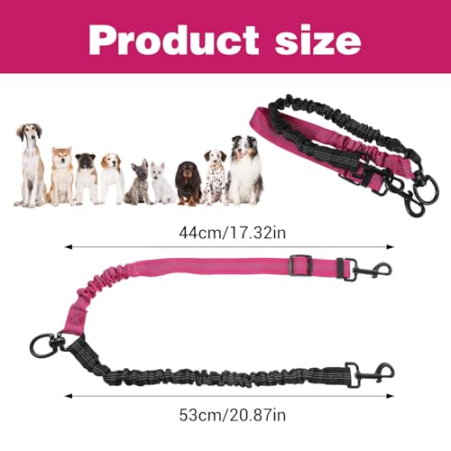 Molain Double Dog Leash Coupler, 360° Swivel No Tangle Splitter with Adjustable Strap and Shock Absorbing Bungee, Reflective Dual Lead for Two Different Size Dogs