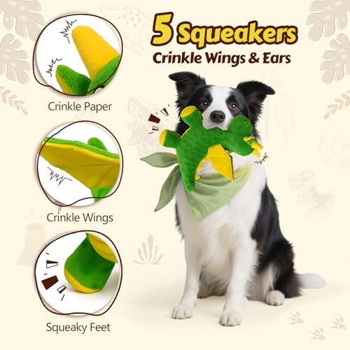 2 Pack Squeaky Plush Dragon Dog Toys with 5 Squeakers, 10 Inch | Green and Blue Set | Crinkle Wings and Ears | Soft Bubble Plush | Carry, Shake and Cuddle | Small to Gentle Large Dogs - color: Green & Blue