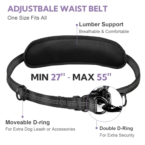 Hands Free Dog Leash, Shcok Abosoring Bungee with Double Padded Handles, Waist Leash for Dog Walking, with Bungee for Medium & Large Dog, Black Purple - color: Black/Purple