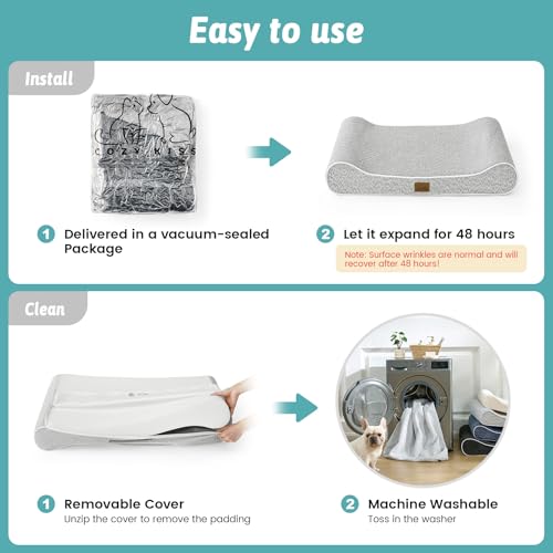 COZY KISS Dog Bed for Medium Dogs up to 65 lbs - Removable Washable Cover with Waterproof Lining & Non-Skid Bottom, Cotton-Polyester Blend Boat-Shaped Lounger Mattress, M(36x24x5.5in), Light Gray - color: Light gray, size: 36" L x 24" W x 5.5" Th