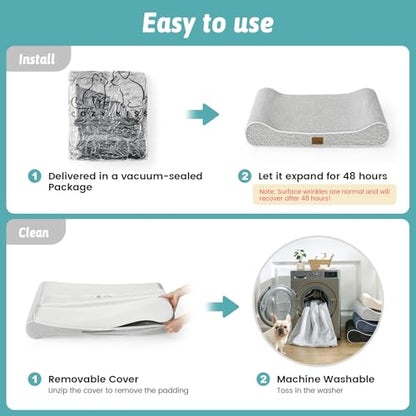 COZY KISS Dog Bed for Medium Dogs up to 65 lbs - Removable Washable Cover with Waterproof Lining & Non-Skid Bottom, Cotton-Polyester Blend Boat-Shaped Lounger Mattress, M(36x24x5.5in), Light Gray - color: Light gray, size: 36" L x 24" W x 5.5" Th