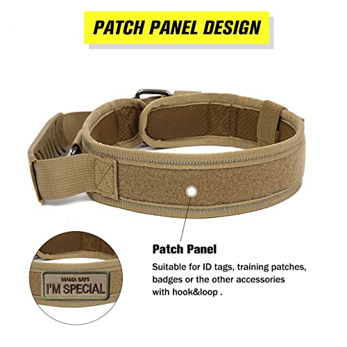 Tactical Dog Collar with Handle - Military Adjustable Dog Training Collar Soft Nylon and Heavy Duty Metal Buckle for Medium Large Dogs - with Patch (Camo with Patch, Medium) - color: Camo with Patch, size: Medium
