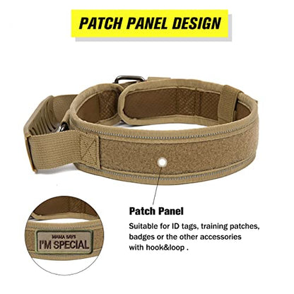 Tactical Dog Collar with Handle - Military Adjustable Dog Training Collar Soft Nylon and Heavy Duty Metal Buckle for Medium Large Dogs - with Patch (Camo with Patch, Large) - color: Camo with Patch, size: Large