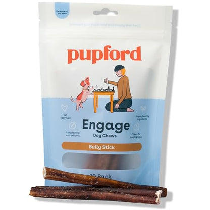 Pupford Thick Bully Sticks for Dogs & Puppies, Smoked for Improved Smell, Natural, Long-Lasting, Single Ingredient Chews for Small & Medium Breeds (6", 10 Count) - size: 10 Count (Pack of 1), style: 6 Inch